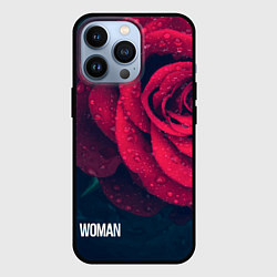 Чехол iPhone 13 Pro Красная роза на чёрном - woman