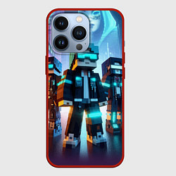 Чехол iPhone 13 Pro Minecraft - neon metropolis ai art