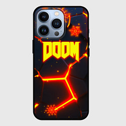 Чехол iPhone 13 Pro Doom плиты лого в огне