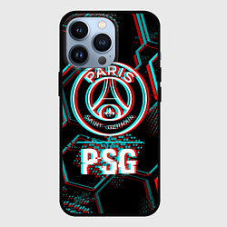 Чехол iPhone 13 Pro PSG FC в стиле glitch на темном фоне