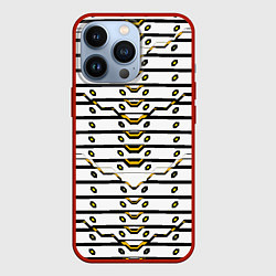 Чехол для iPhone 13 Pro Жёлто-белая техно броня, цвет: 3D-красный