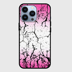 Чехол iPhone 13 Pro Текстура чёрных трещин на розовом переливе
