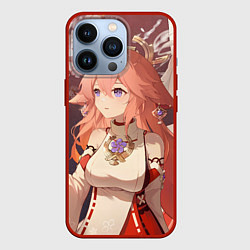 Чехол для iPhone 13 Pro Genshin Impact Яэ Miko smile kitsune, цвет: 3D-красный