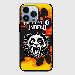 Чехол iPhone 13 Pro Hollywood Undead рок панда и огонь