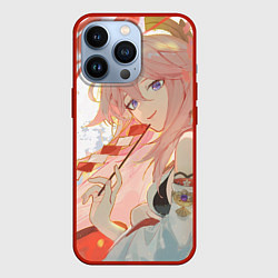 Чехол iPhone 13 Pro Genshin Impact Яэ Miko smile kitsune