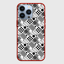 Чехол для iPhone 13 Pro Современный черно белый геометрический узор, цвет: 3D-красный