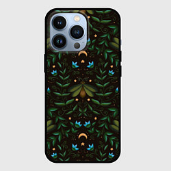 Чехол для iPhone 13 Pro Ночь, луна и мотыльки - паттерн, цвет: 3D-черный