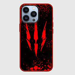 Чехол iPhone 13 Pro The witcher - Краскый логотип и брызги