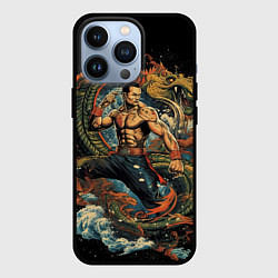 Чехол для iPhone 13 Pro Муай-Тай боец и зеленый дракон, цвет: 3D-черный