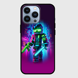 Чехол iPhone 13 Pro Cyberpunk and Minecraft - collaboration ai art