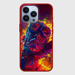 Чехол для iPhone 13 Pro Человек с пилой в брызгах краски, цвет: 3D-красный