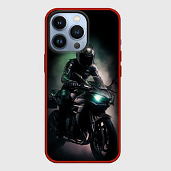 Чехол для iPhone 13 Pro Спорт мотоциклист и дым, цвет: 3D-красный
