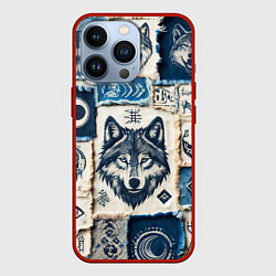 Чехол для iPhone 13 Pro Волки на дениме, цвет: 3D-красный