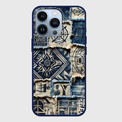 Чехол для iPhone 13 Pro Татуировки майя на дениме, цвет: 3D-тёмно-синий