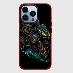 Чехол для iPhone 13 Pro Темный мотоцикл на черном фоне, цвет: 3D-красный