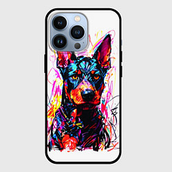 Чехол для iPhone 13 Pro Доберман маркерами, цвет: 3D-черный