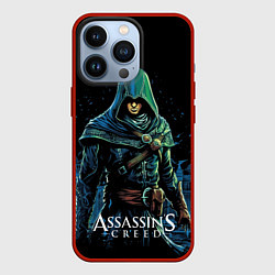 Чехол iPhone 13 Pro Assassins creed персонаж нарисован на черном
