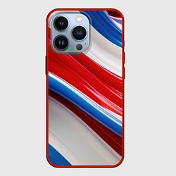 Чехол iPhone 13 Pro Объемные волны абстракции красно-сине-белые