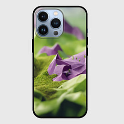 Чехол для iPhone 13 Pro Геометрический пейзаж фиолетовый и зеленый, цвет: 3D-черный