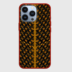 Чехол для iPhone 13 Pro Жёлтые киберпанк ячейки на чёрном фоне, цвет: 3D-красный
