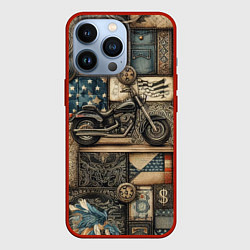 Чехол iPhone 13 Pro Patchwork with a motorcycle - ai art