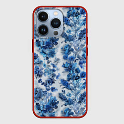 Чехол iPhone 13 Pro Цветочный сине-голубой узор