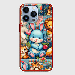 Чехол для iPhone 13 Pro Funny hare and his friends - patchwork, цвет: 3D-красный