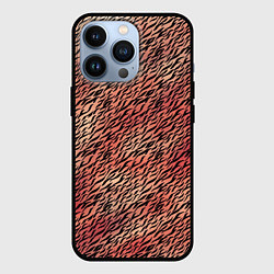 Чехол для iPhone 13 Pro Имитация шкуры красно-коричневый, цвет: 3D-черный