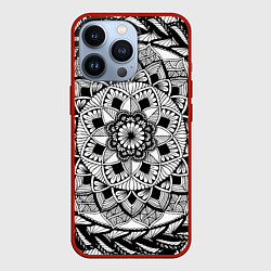 Чехол для iPhone 13 Pro Мандала зенарт чёрно-белая, цвет: 3D-красный