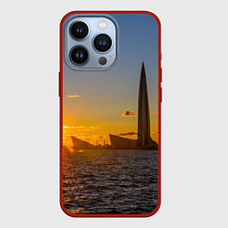 Чехол для iPhone 13 Pro Здание Лахта-центра на фоне заката Санкт-Петербург, цвет: 3D-красный