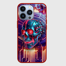 Чехол iPhone 13 Pro Cyber art skull - steel metal