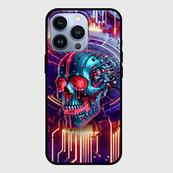 Чехол iPhone 13 Pro Cyber art skull - steel metal