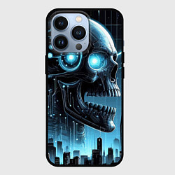 Чехол iPhone 13 Pro Cyberpunk skull - metropolis neon glow