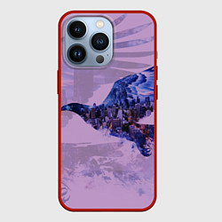 Чехол для iPhone 13 Pro Летящий орел и ночной город двойная экспозиция, цвет: 3D-красный