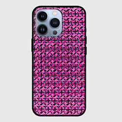Чехол iPhone 13 Pro Чёрные плюсики на розовом фоне
