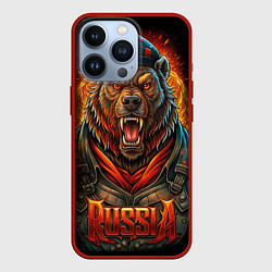 Чехол для iPhone 13 Pro Мощный красный медведь - Russia, цвет: 3D-красный