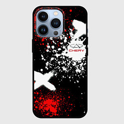Чехол iPhone 13 Pro Логотип Chery Automobile на фоне брызг красок