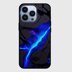 Чехол iPhone 13 Pro Темный синий неон из разлома плит
