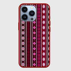 Чехол для iPhone 13 Pro Темно-розовый вертикальный этнический узор, цвет: 3D-красный