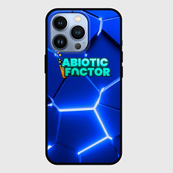 Чехол iPhone 13 Pro Abiotic Factor логотип на синем неоновом фоне