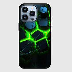 Чехол iPhone 13 Pro Зеленый неон и разлом плит