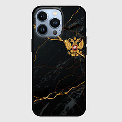 Чехол для iPhone 13 Pro Золотой герб России на черно-золотой текстуре, цвет: 3D-черный