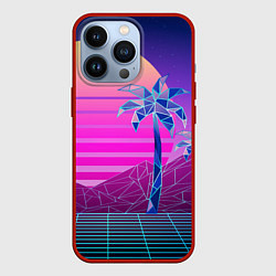Чехол для iPhone 13 Pro Vaporwave неоновые горы и пальмы, цвет: 3D-красный