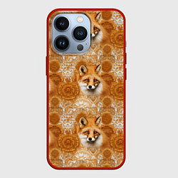 Чехол iPhone 13 Pro Лакшери паттерн с золотыми лисицами