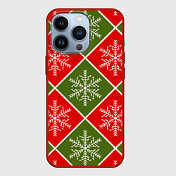 Чехол для iPhone 13 Pro Рождественский паттерн со снежинками в ромбах, цвет: 3D-красный