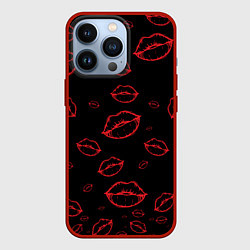 Чехол для iPhone 13 Pro Паттерн красные губы на черном - lips red, цвет: 3D-красный