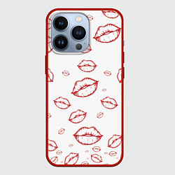 Чехол iPhone 13 Pro Паттерн красные губы на белом - lips classic