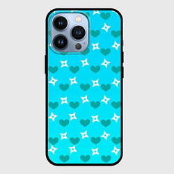Чехол iPhone 13 Pro Сюрикены и сердечки: голубой