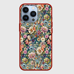 Чехол для iPhone 13 Pro Бабочки и цветы летнее сочетание, цвет: 3D-красный