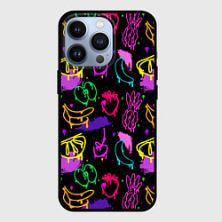 Чехол для iPhone 13 Pro Фруктовое граффити паттерн, цвет: 3D-черный